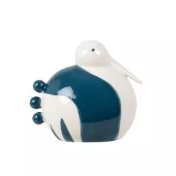 Statuette oiseau stylisé en porcelaine blanche et bleue H13