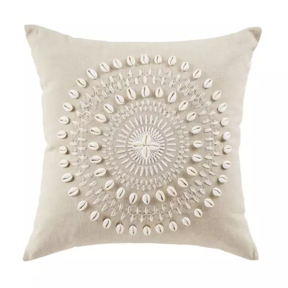 Coussin en coton écru imprimé 45×45