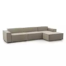 Canapé d’angle 4 places en tissu gris tourterelle