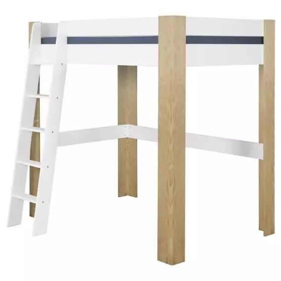 Pack lit mezzanine 2 places ALI – AKITEN RETAIL – Blanc et bois – Matelas inclus blanc