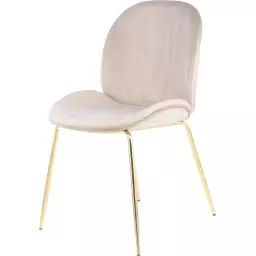 Chaise rembourrée assise beige clair pieds doré (lot de 2)