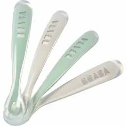 Lot de 4 cuillères silicone 1er âge gris/vert