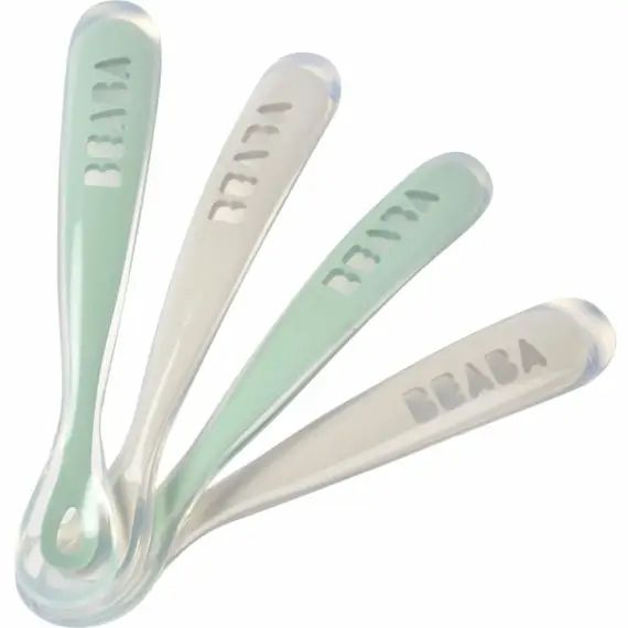 Lot de 4 cuillères silicone 1er âge gris/vert