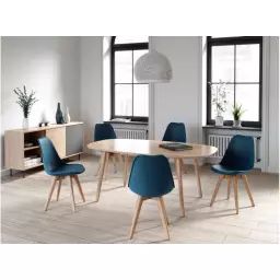 Lot de 2 chaises scandinaves ANDREA avec coussin et pieds bois – Bleu canard – 56 x 47 x 81 cm – Usinestreet