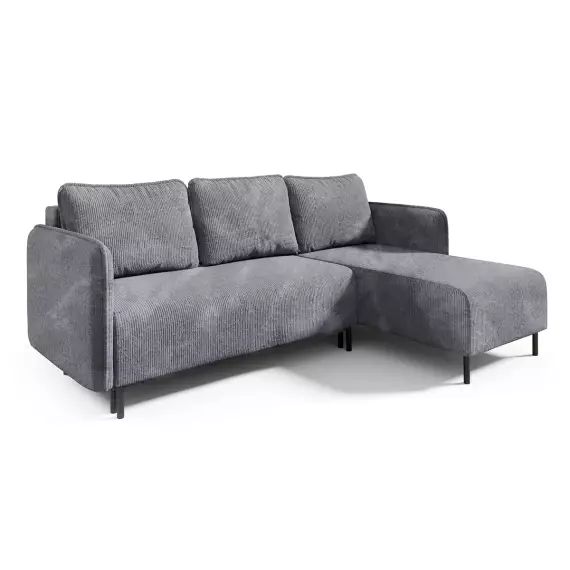 Canapé d’angle 3 places velours côtelé gris clair