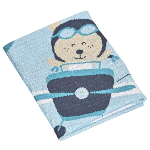 Couverture maille 100x80cm en coton bleu
