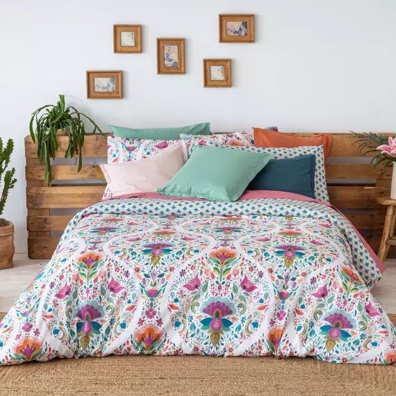 Housse de couette réversible en coton  260×240 cm multicolore