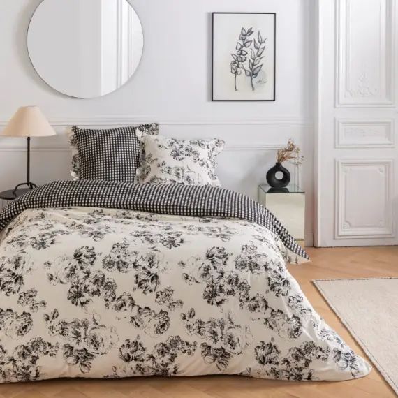 Parure de lit 2 personnes coton  imprimé blanc 260x240cm