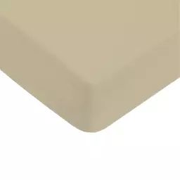 Drap housse coton  uni beige 140x200cm