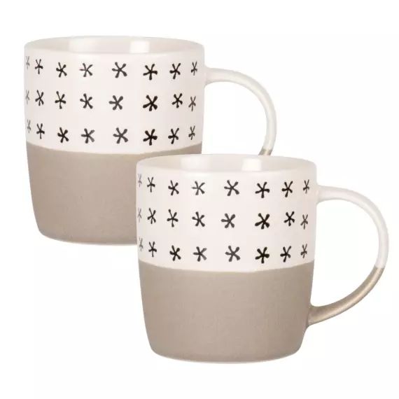 Mug en grès beige et blanc à motifs