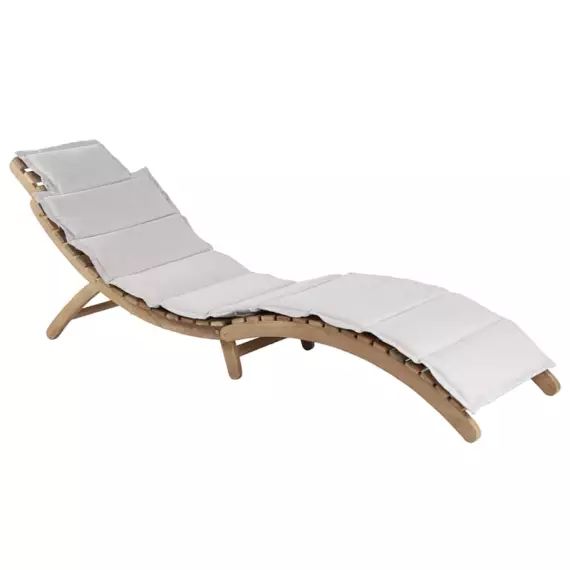 Chaise longue en bois d’acacia avec matelas gris clair