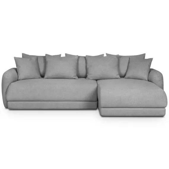 Canapé d’angle droit 5 places convertible + coffre, tissu gris chiné