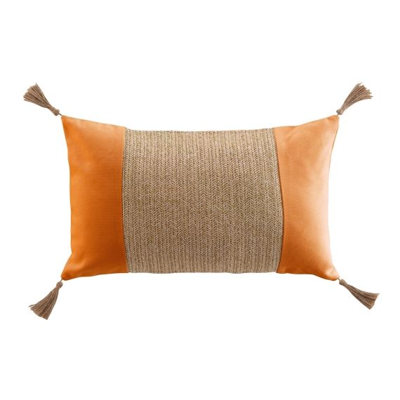 Coussin avec bandeau en imitation raphia coton terracotta 50 x 30