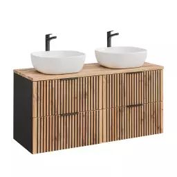 Meuble double vasque 120cm naturel et noir