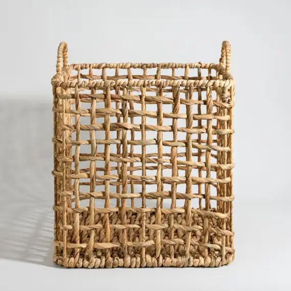 Panier de rangement en jacinthe d&rsquo;eau et rotin