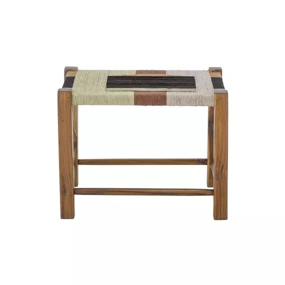 Tabouret tissé en bois et jute multicolore