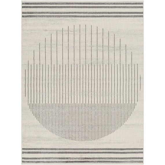 Tapis Géométrique Cercle Rayé – Beige Clair et Gris – 120x170cm