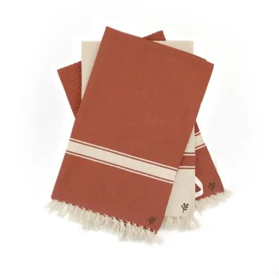 Torchons (x3) coton  45×75 rouge brique