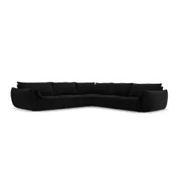 Canapé d’angle symétrique 7 places en tissu velours noir
