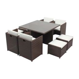 Table et chaises 8 places encastrables rÃ©sine marron/blanc