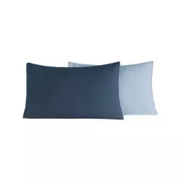 2 taies d’oreiller bicolores en percale coton indigo/nuage 50×70 cm