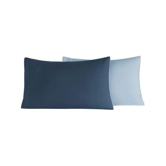 2 taies d&rsquo;oreiller bicolores en percale coton indigo/nuage 50×70 cm
