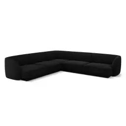 Canapé d’angle symétrique 5 places en tissu velours noir