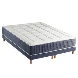 Ensemble matelas 7 zones memoire forme sommier bleu 180×200