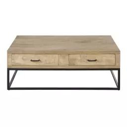 Table basse 4 tiroirs en bois de manguier et métal noir