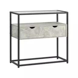 Table console effet bois gris avec 2 tiroirs