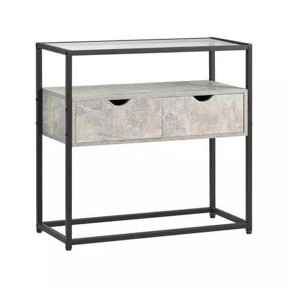 Table console effet bois gris avec 2 tiroirs