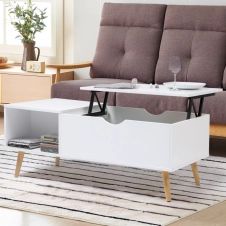 Table basse Effie plateau relevable bois blanc