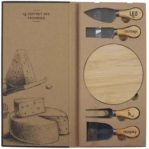 Coffret à fromages planche en hévéa et 4 couteaux