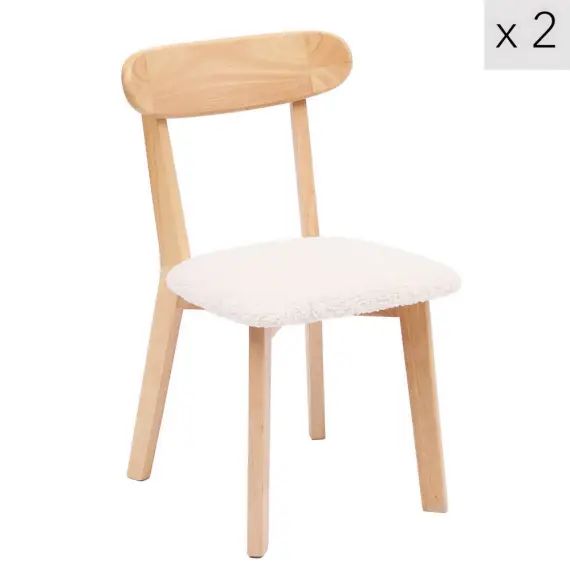 Lot de 2 chaises en bois massif et bouclettes naturel
