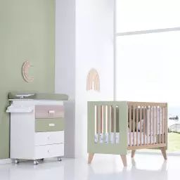 Lit bébé – bureau (2en1) 60×120 cm en vert olive