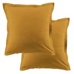 Lot de 2 taies d’oreiller carrées coton jaune safran 63×63 cm
