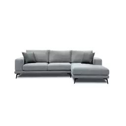 Canapé d’angle droit 4 places tissu gris clair