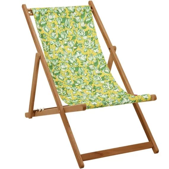 Chilienne pliante en acacia et imprimé fleuri jaune