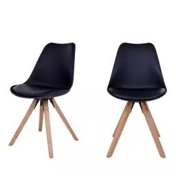 Bergen – Lot de 2 chaises en simili et pieds en bois naturel – Couleur – Noir