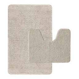 Lot de 2 tapis de bain polyester 50x80cm + contour ecru