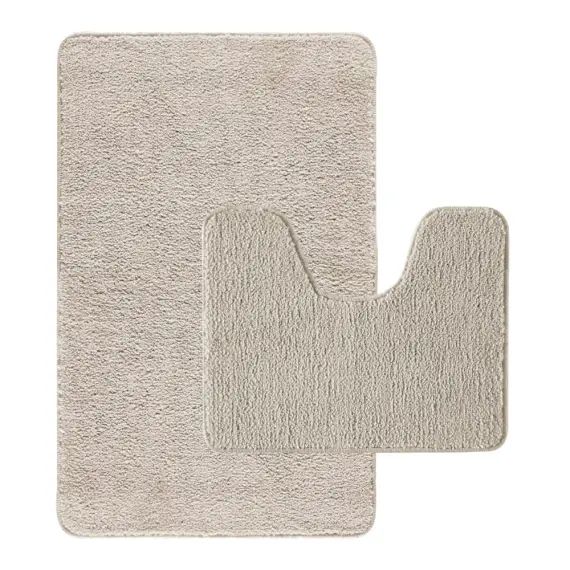Lot de 2 tapis de bain polyester  50x80cm +  contour ecru