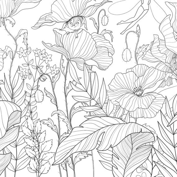 Papier peint enfant coquelicots et fées nb – 250×255