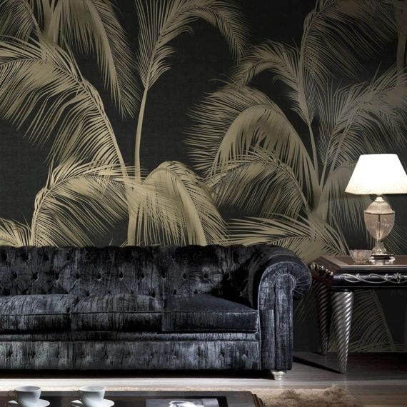 Papier peint panoramique PANORAMA palm lisse noir intissé l.424 x H.280 cm