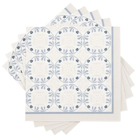 Serviettes en papier bleu, blanc et gris motifs graphiques (x20)