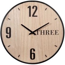 Horloge en bois de peuplier beige et métal noir D41