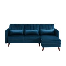 Canapé d’angle réversible en velours 5 places  bleu