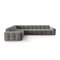 Canapé d’angle gauche 6 places en tissu velours gris foncé
