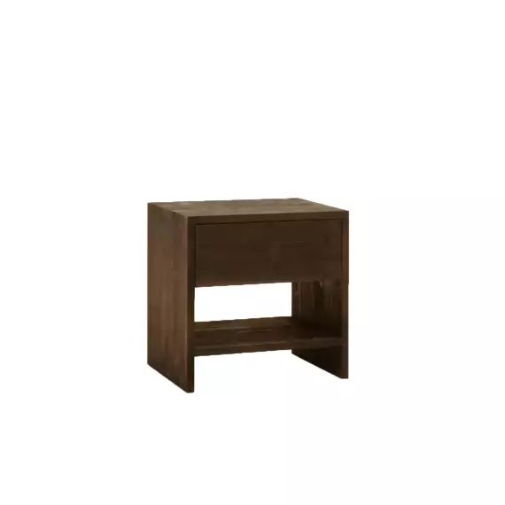 Table de chevet en bois massif avec un tiroir couleur noyer 40x40cm