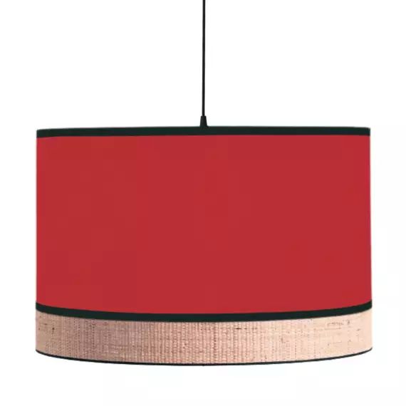 Suspension en coton rouge et raphia Ø 60cm H25cm