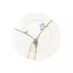 Assiette à dessert Kintsugi en Céramique, Or – Couleur Blanc – 24.66 x 24.66 x 2.8 cm – Designer Marcantonio
